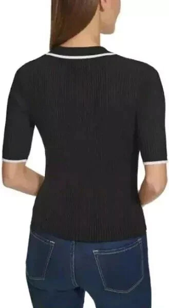 NWT! Calvin Klein Women's Ribbed Top Quarter Button Collared Polo Shirt 1799227