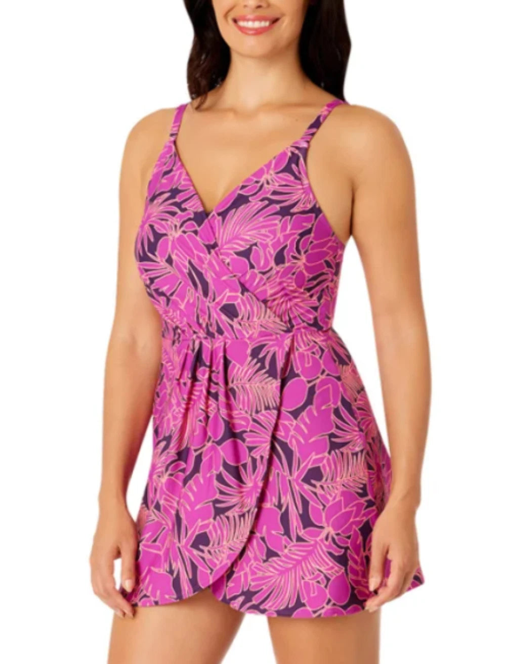 Lands End One Piece Swimwear Adult Small Dark Blue Floral Swim Beach Lake Pool 1748798