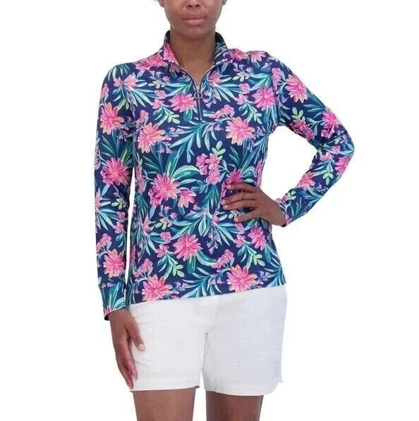 Stella Parker Women's Quarter Zip Athletic Long Sleeve Shirt, Navy, Size XL 1799969