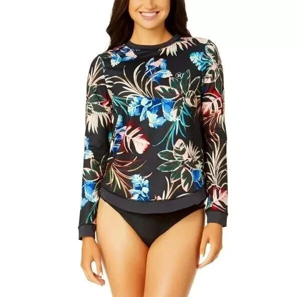 Hurley Swimwear Long Sleeve Sun Shirt Rash Guard Swimsuit Top Tropical M 1802660