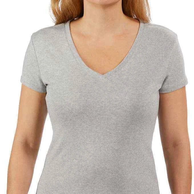 Kirkland Signature Women S V-Neck Pima Cotton T-Shirt Size: S Color: Heather Grey 96619030071