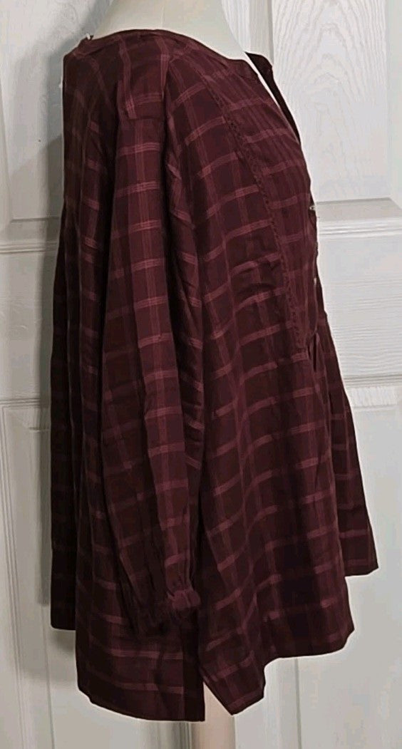 Wrangler Womens Blouse Plaid 3/4 Sleeves Lightweight Elastic Cuffs 1815407