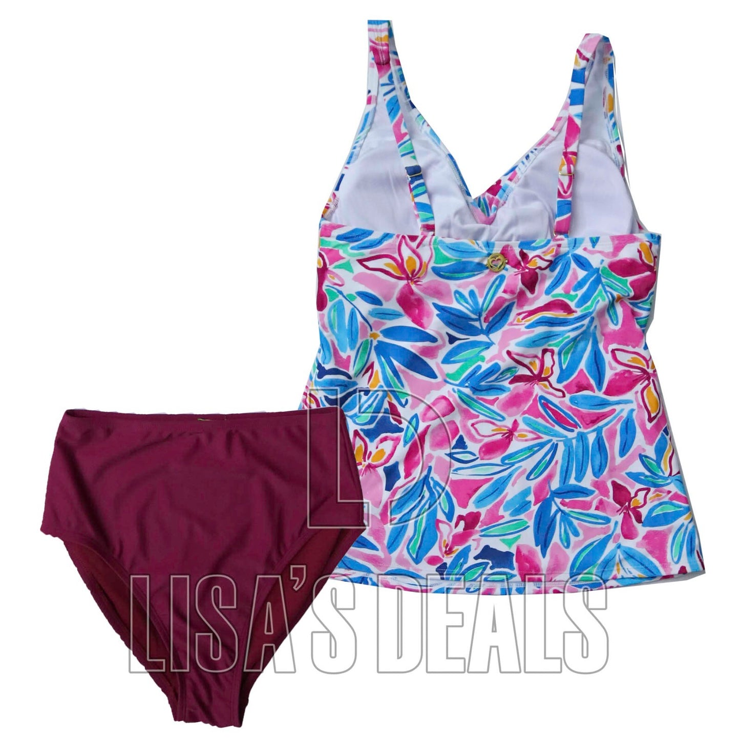 New Kathy Ireland Womens 2-Piece Tankini with Swim Brief Pink Black S M L XL XXL