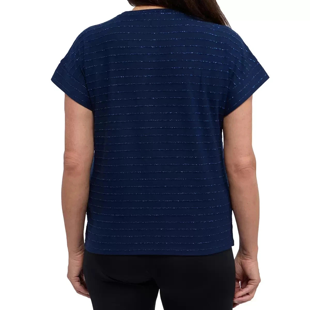 Ellen Tracy Women's Glitter Stripe Blouse, Navy 1849311