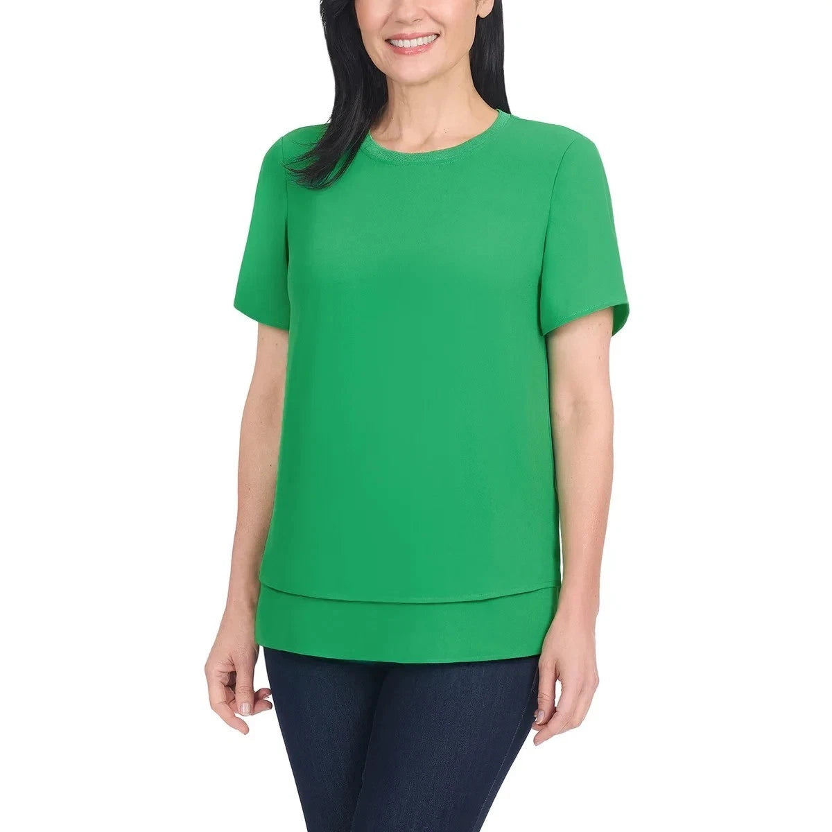 Hilary Radley Women's Short Sleeve Blouse, Green 1852810