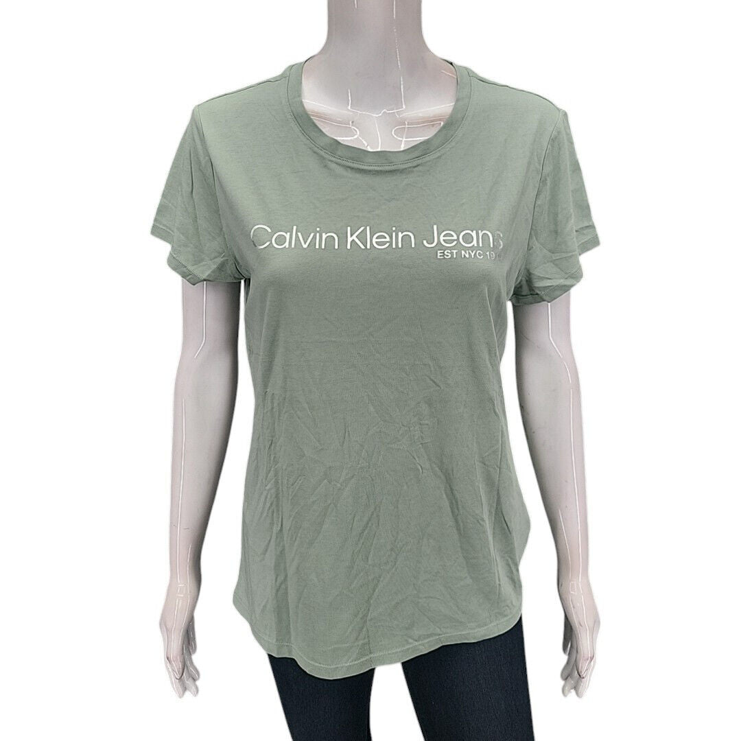Calvin Klein Jeans Ladies Dressy Logo Tee Shirt Large Size Green Everyday Top 1577512