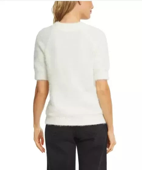 Matty M Ladies Short Sleeves Eyelash Sweater Medium Size Ivory Pullover Top - 1822505