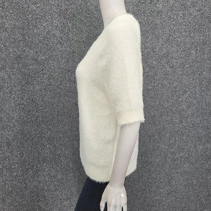 Matty M Ladies Short Sleeves Eyelash Sweater Medium Size Ivory Pullover Top - 1822505