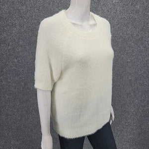 Matty M Ladies Short Sleeves Eyelash Sweater Medium Size Ivory Pullover Top - 1822505