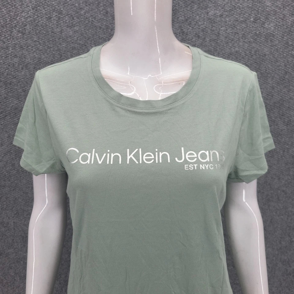 Calvin Klein Jeans Ladies Dressy Logo Tee Shirt Large Size Green Everyday Top 1577512