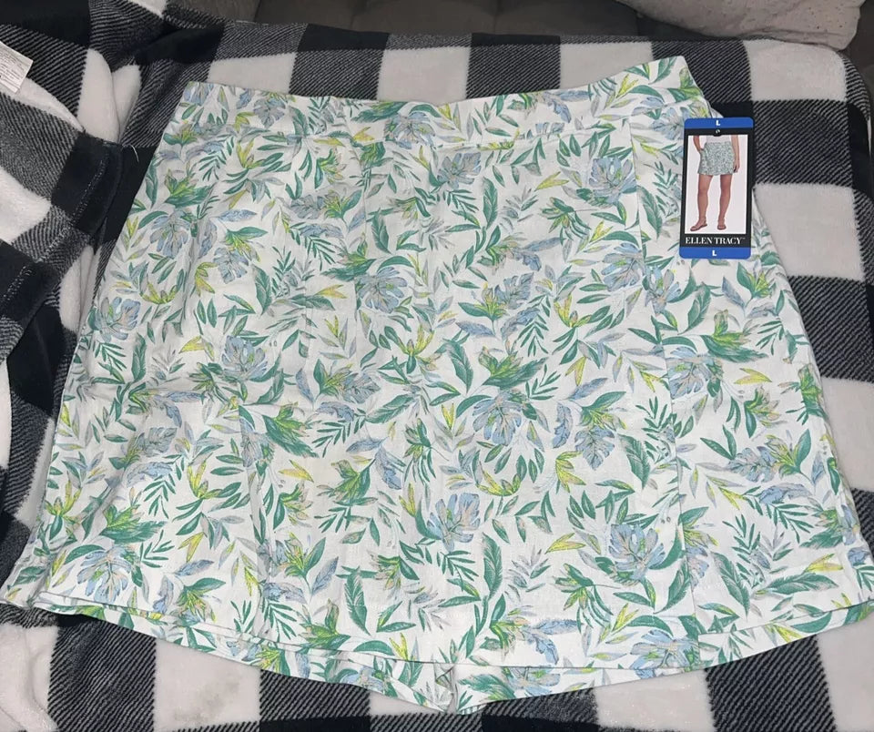 Ellen Tracy women’s green floral print Linen Blend SKORT 1746253
