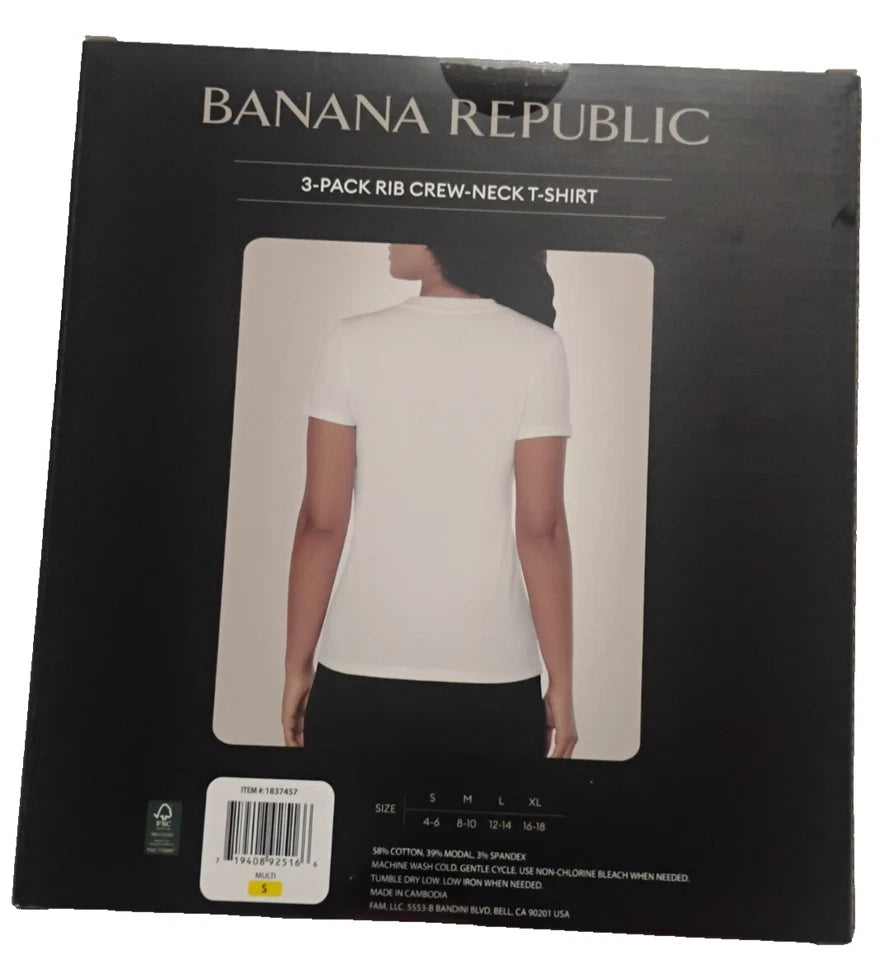 Banana Republic Women's Ribbed Crewneck T-Shirt 3-pack New In Box 1837479