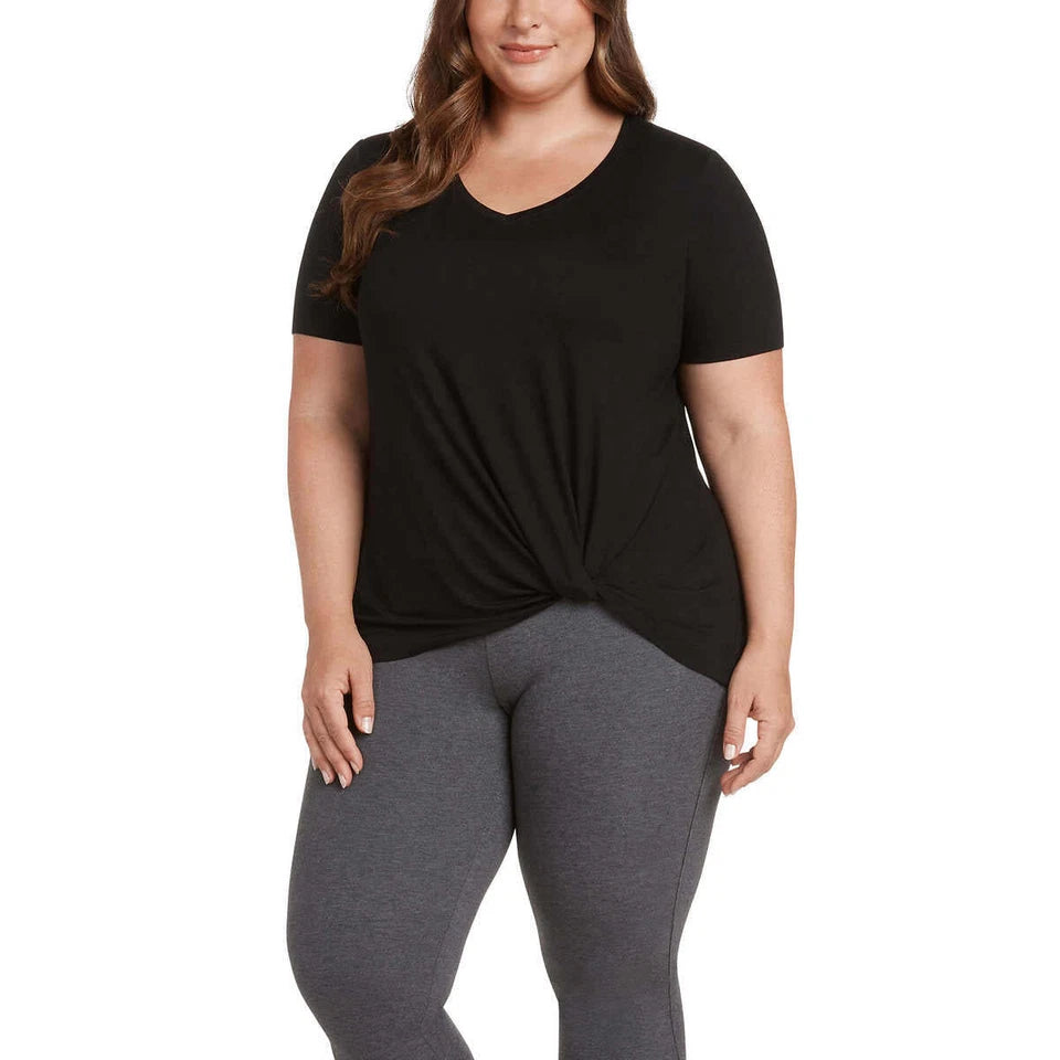 Matty Ladies Twist Knot Top Short Sleeve V-Neck Stretch Knit Fabric 1672890
