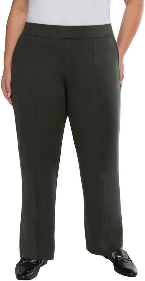 Matty M Women's Pull On Straight Leg Office Pants, Dark Olive - 1716709