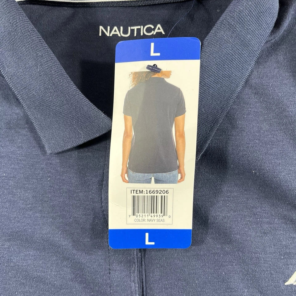 WOMENS LARGE NAVY BLUE SHORT SLEEVE COTTON NWT NEW COLLARED (1669206)
