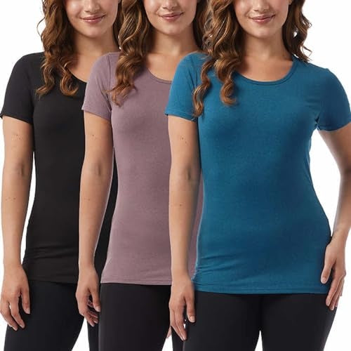 32 Degrees Ladies Scoop Neck Short Sleeve Cool Tee 3-pack (Black/Teal/Purple Medium) 1367174