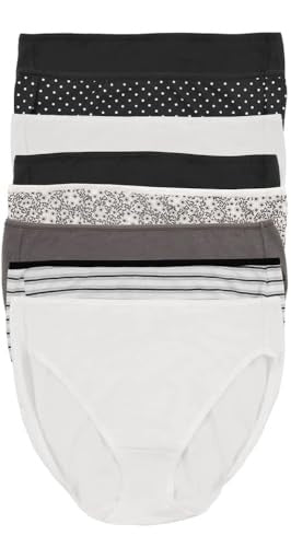 Felina Women S Full Coverage Hi-Cut Cotton Stretch 8-Pack Black XL 1291186