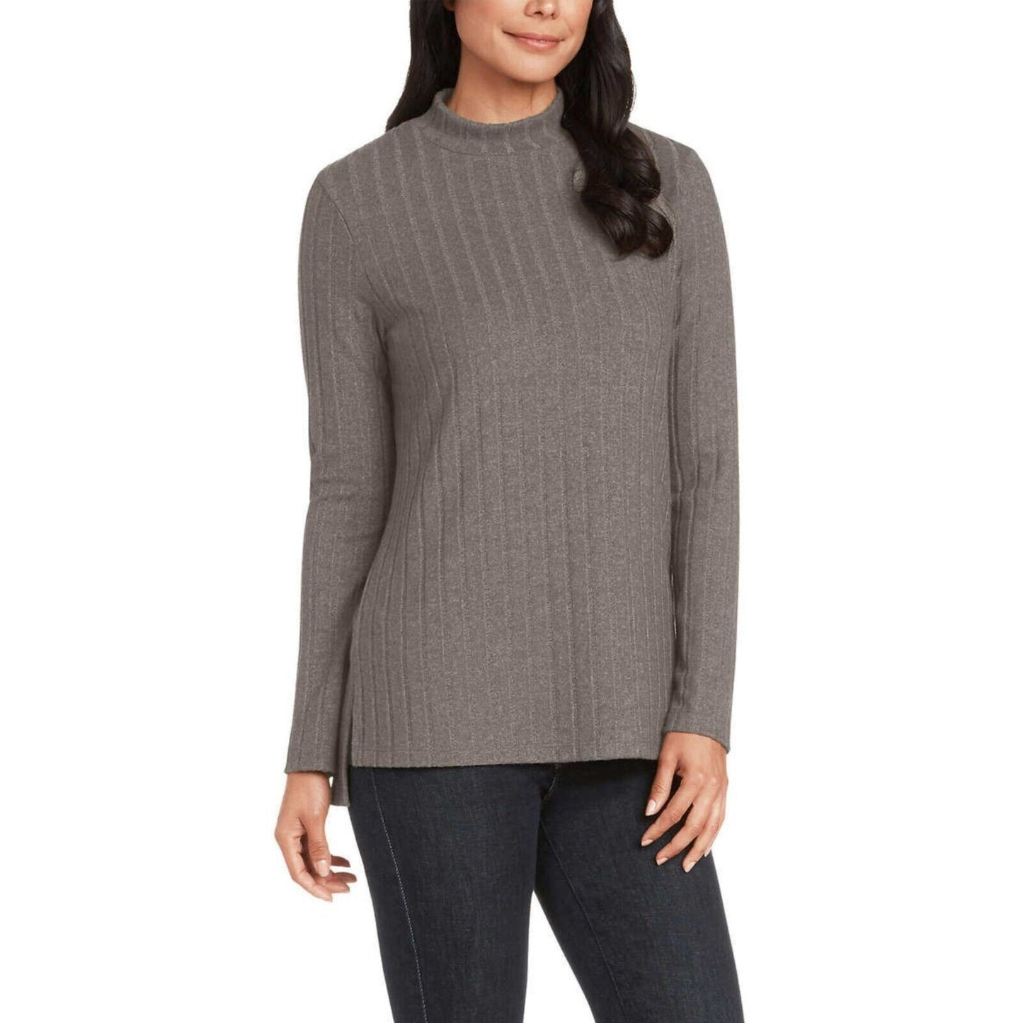 Matty M Women S Mock Neck Ribbed Tunic Top Sweater Pullover (1685321)
