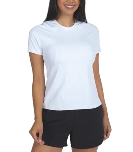 1849684 Spyder Active Women's UPF 50 Ribbed Short Sleeve Tee Shirt (US, Alpha, Large, Regular, Regular, White)