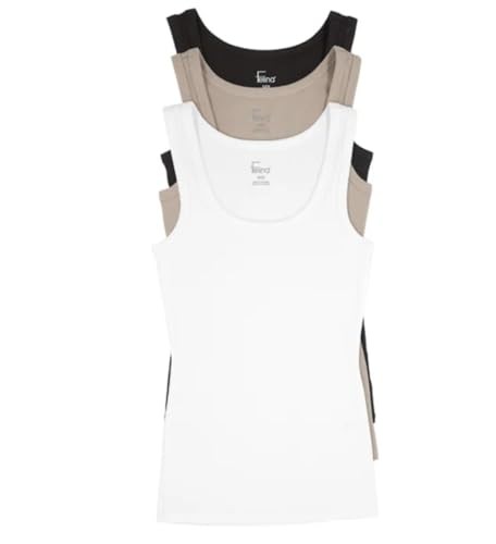 Felina Women's 3 Pack Ribbed Tank Tops (US, Alpha, VARIES , Regular, Regular, Black Multi (Black, Tan, White)  1836625