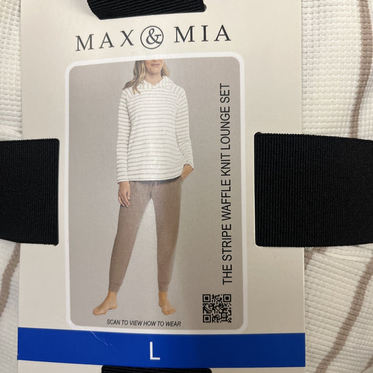 Max & Mia Women's 2 Piece Stripe Waffle Knit Lounge Set, Hoodie and Jogger Toast 1815615
