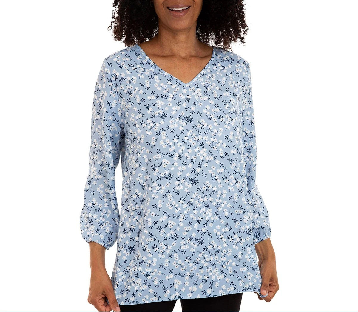 Mario Serrani Women's Tunic V-Neck Top, Blue, M