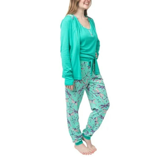 Munki Munki Ladies' Size  3 piece Lounge Set, Teal (Dragonflies) 1855149