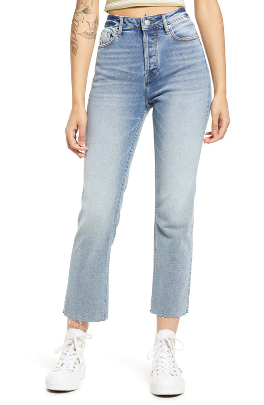 Vigoss High Waist Raw Hem Ankle Straight Leg Jeans in Light Wash at Nordstrom (1801122)