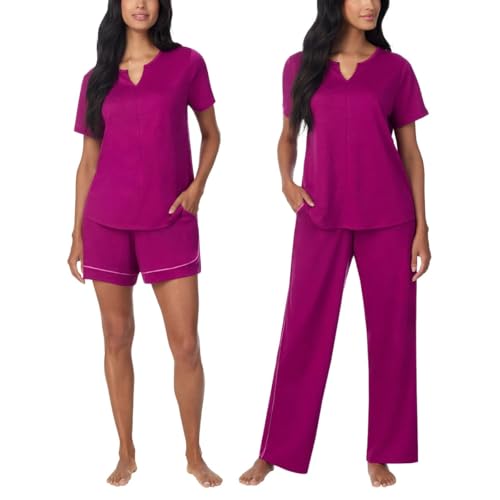1845976 Carole Hochman Midnight Women’s 3-piece Elastic Waistband PJ Set with Pockets (Pink, Medium)