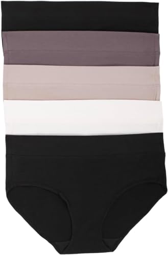 Felina Womens 5 Pack Pima Cotton Wide Waistband Hipster (US, Alpha, Small, Regular, Regular, Black/Black/Sparrow/Bark/Almost Mauve) 1369109