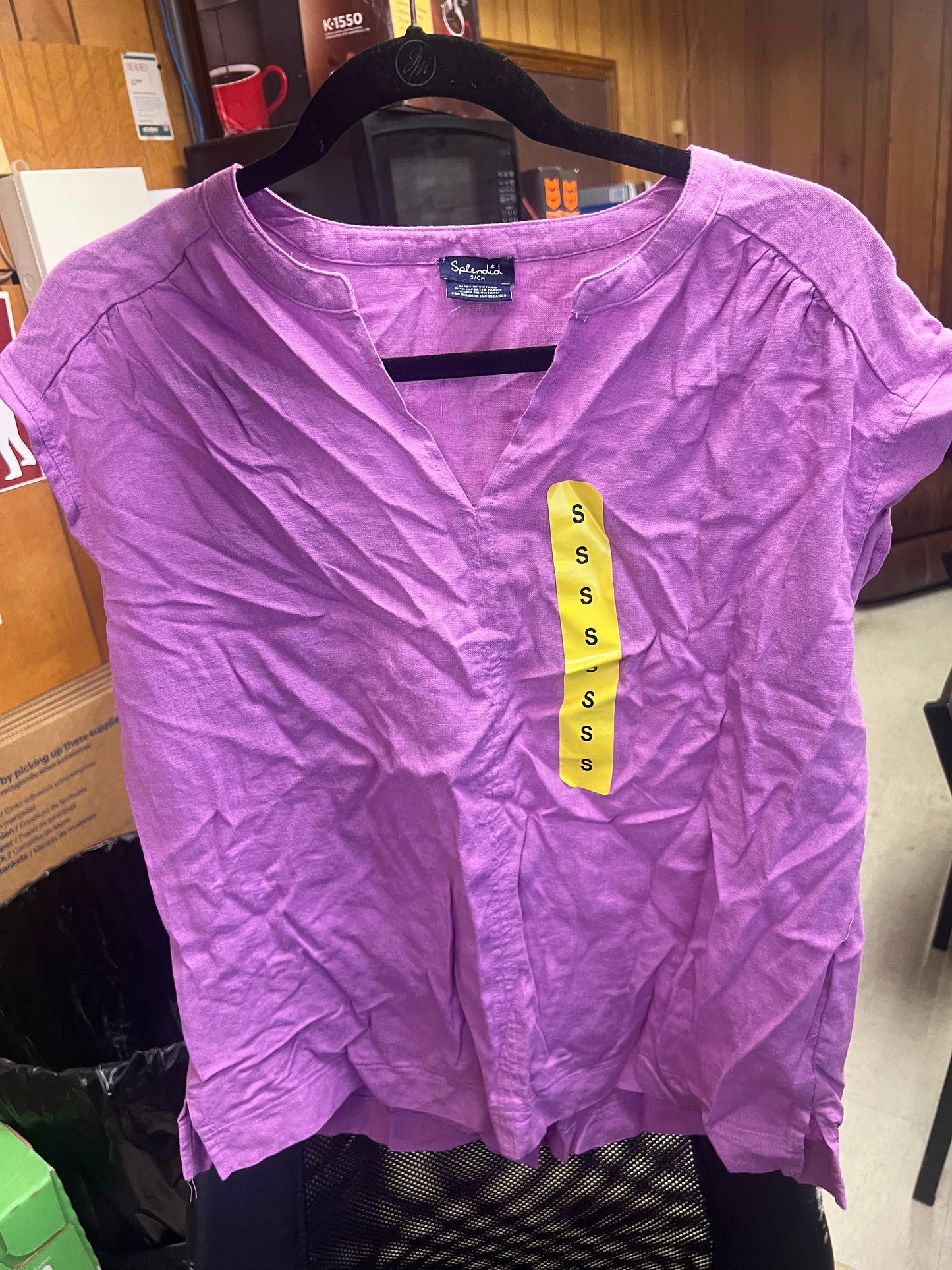 Splendid Women’s Purple Short Cap Sleeve V-Neck BLOUSE SMALL