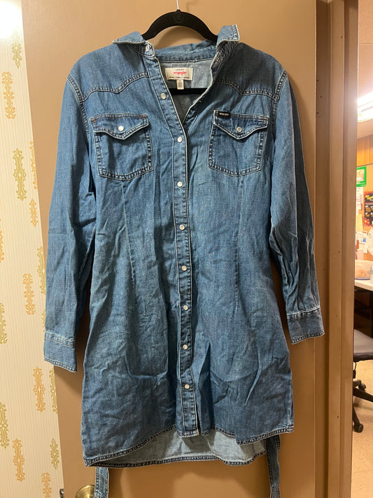 WRANGLER JEAN LS DRESS W/ TIE FRONT MEDIUM - NEW W/OUT TAGS