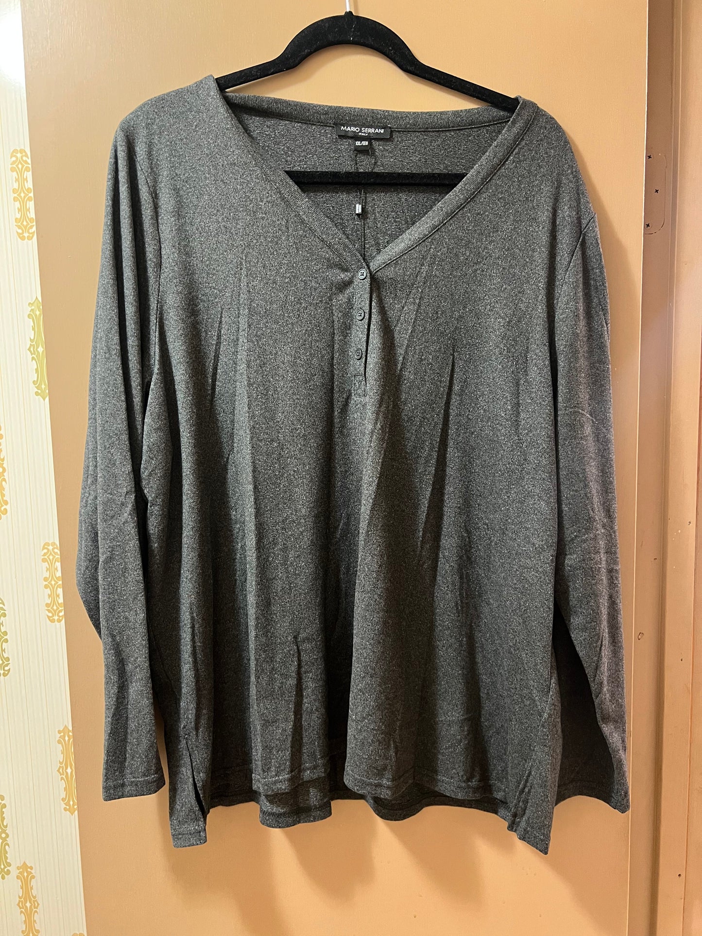 MARIO SERRANI LS PULLOVER 1/4 BUTTON DOWN SWEATER XXL GRAY