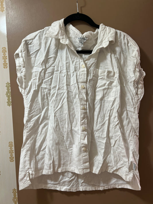 Orvis Women's Button-Up Short Sleeves Linen Blend Shirt, White, LARGE - NEW W/OUT TAGS