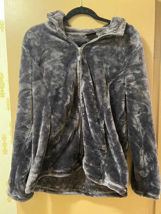 32 Degrees Womens Plush Faux Fur Zip up Mock Neck Light Large Dark Purple - NEW W/OUT TAGS