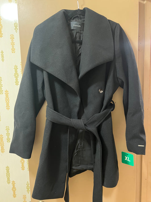 TAHARI Womens Black Wool Blend Lapel Open Jacket w/ Tie - NEW W/OUT TAGS