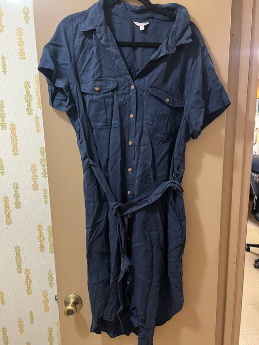 Teddi Rose Blue Collared Belted Buttoned Short Sleeve Shirt Dress XXL - NEW W/OUT TAGS