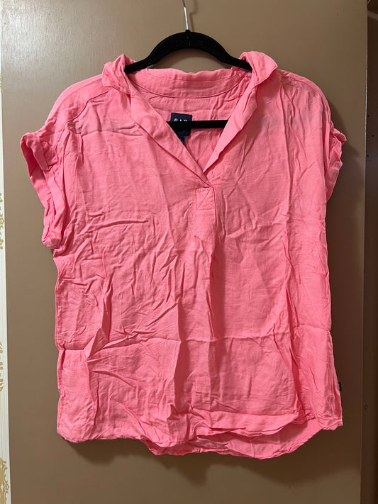 GAP Shirt Adult Womens Medium Pink Short Sleeve V-Neck Blouse - NEW W/OUT TAGS
