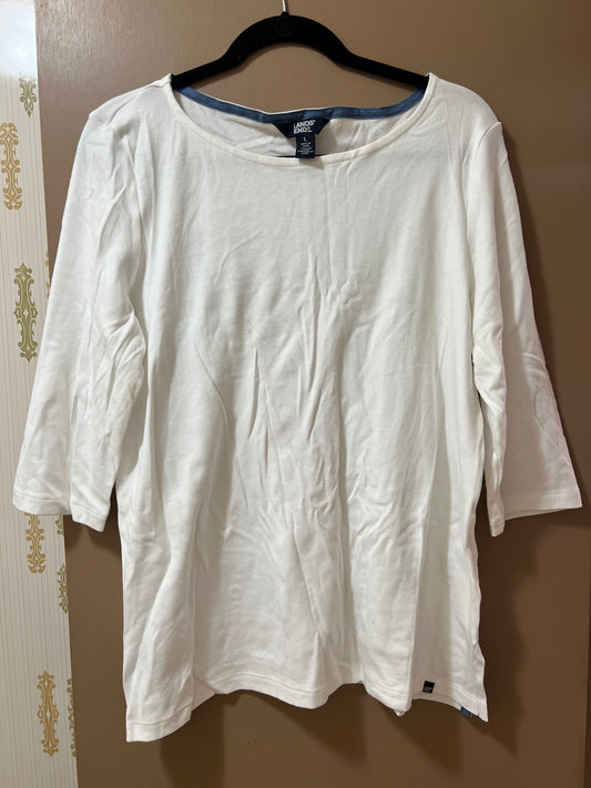 Lands' End Women's White 3/4 Sleeve Boat Neck Pima Cotton Tee Large - NEW W/OUT TAGS