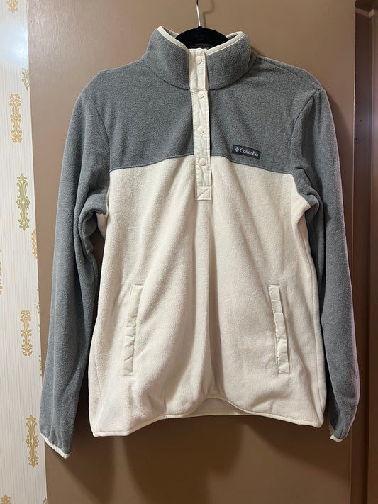 Columbia Women’s Fleece Winter Jacket Cream Gray Snap Collar Medium - NEW W/OUT TAGS