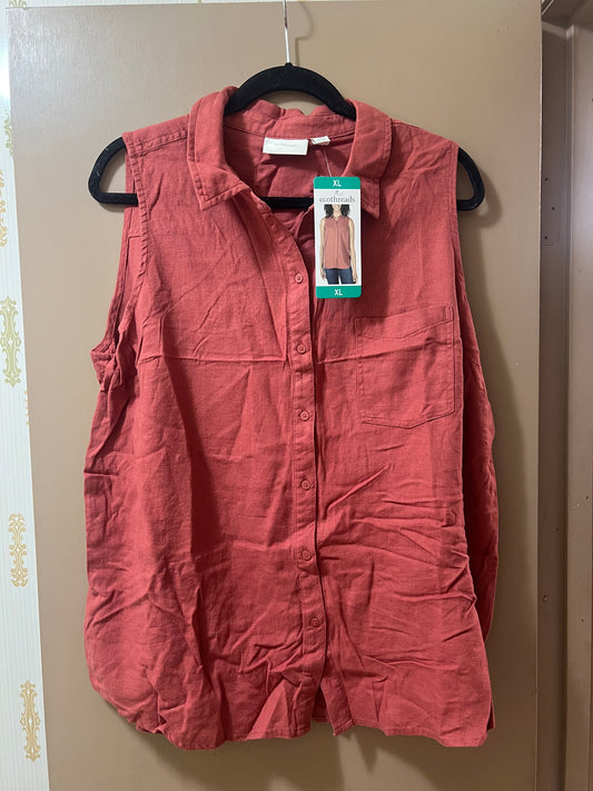 Ecothreads Red Button Up Linen Sleeveless Blouse Size XL