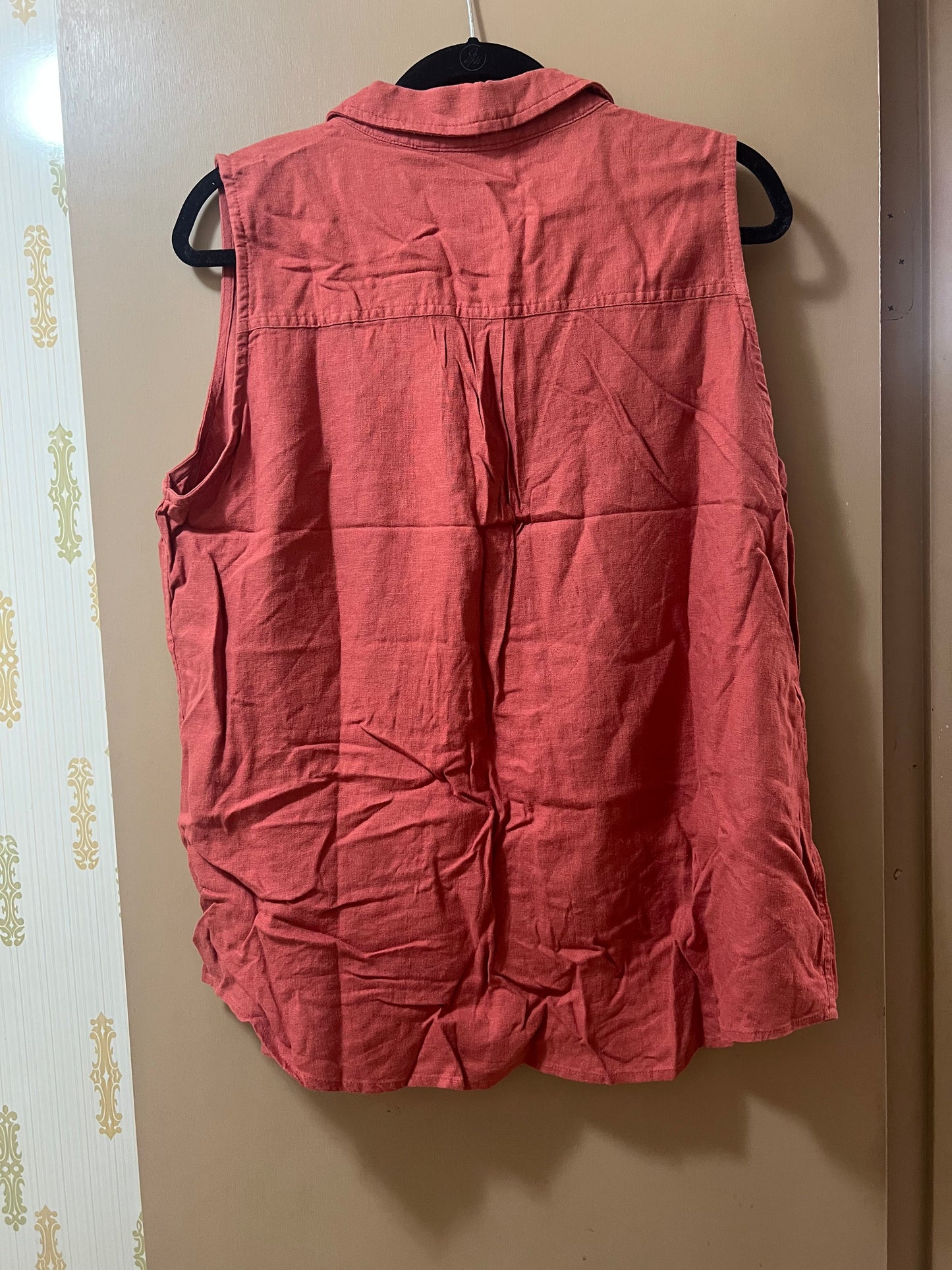 Ecothreads Red Button Up Linen Sleeveless Blouse Size XL