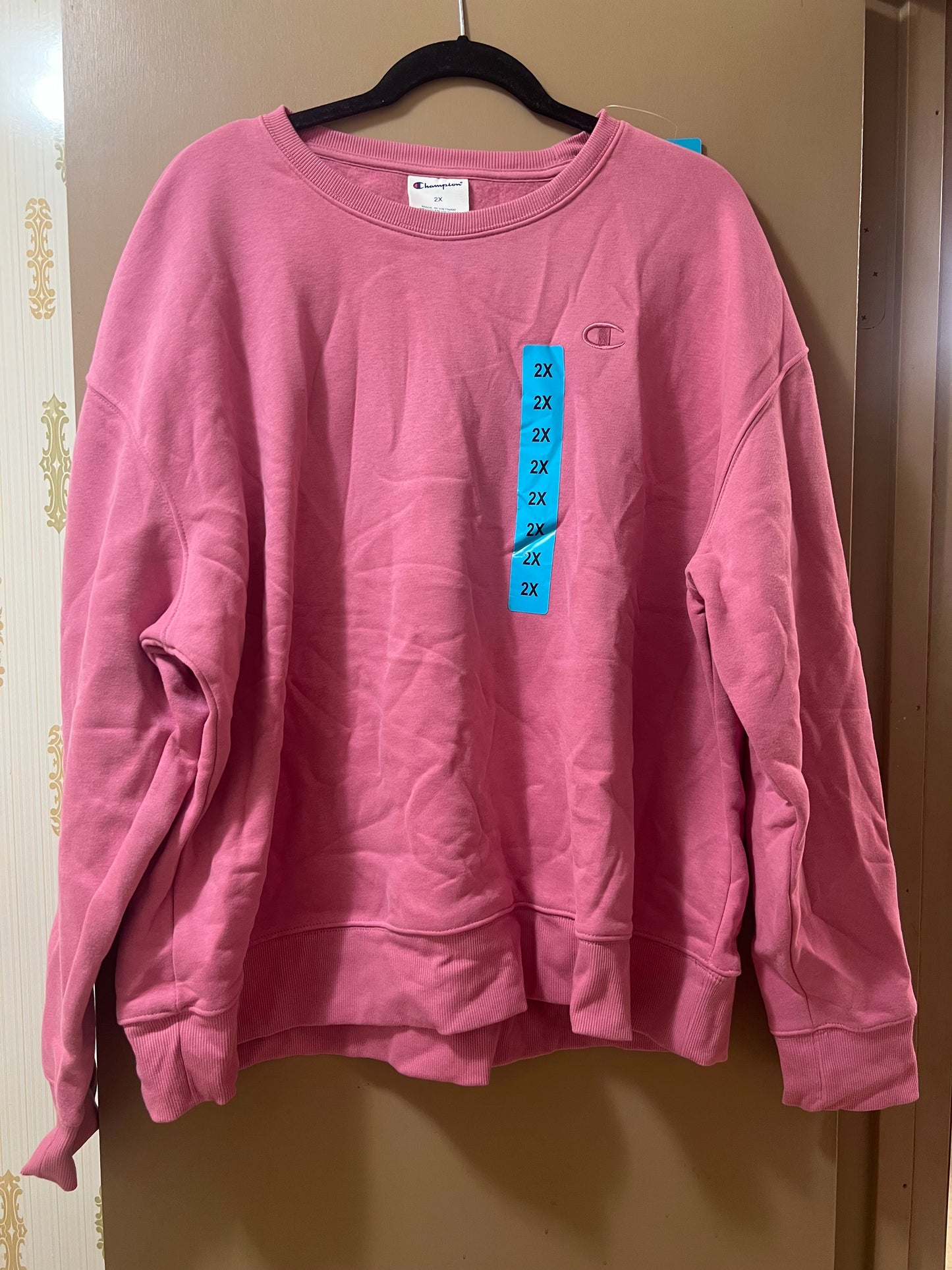 Champion Women's Crewneck Fleece Relaxed Fit Sweatshirt (Pink, 2X)