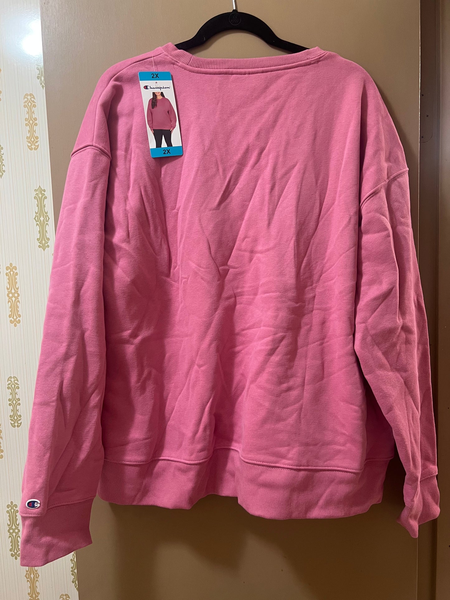 Champion Women's Crewneck Fleece Relaxed Fit Sweatshirt (Pink, 2X)