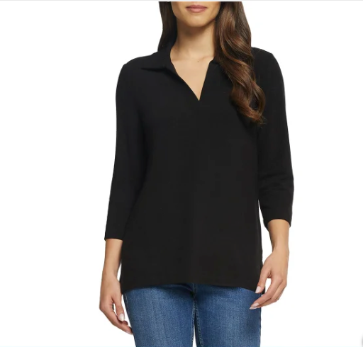 Matty M Ladies' Collared 3/4 Sleeve Top