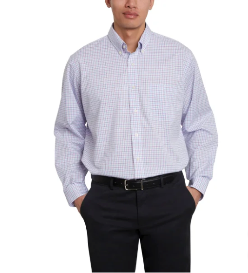 Kirkland Signature Mens Traditional Fit Dress Shirt, Purple Blue White Check