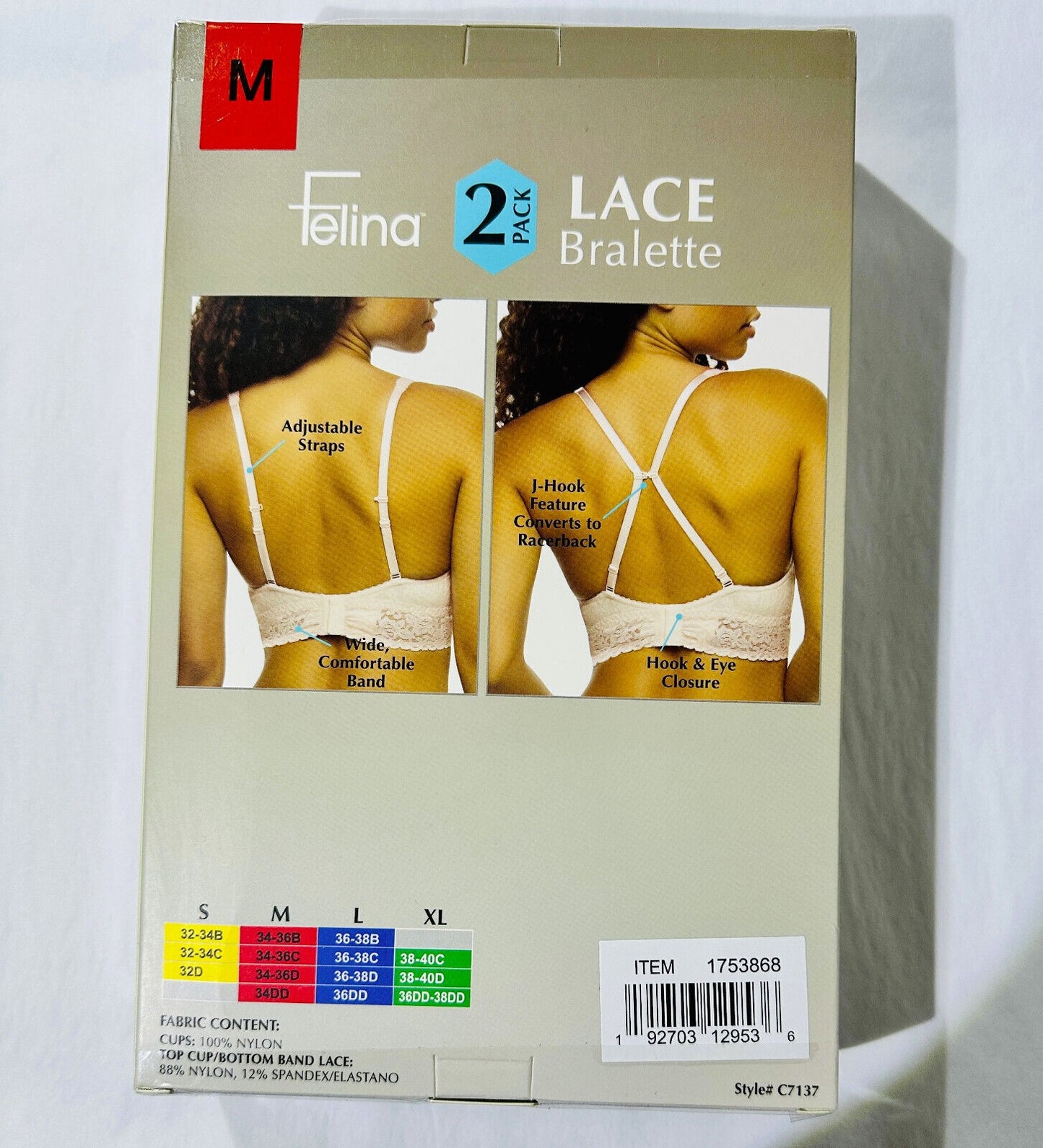 Felina Ladies' Lace Bralette, 2-pack - New in Box (1753868)