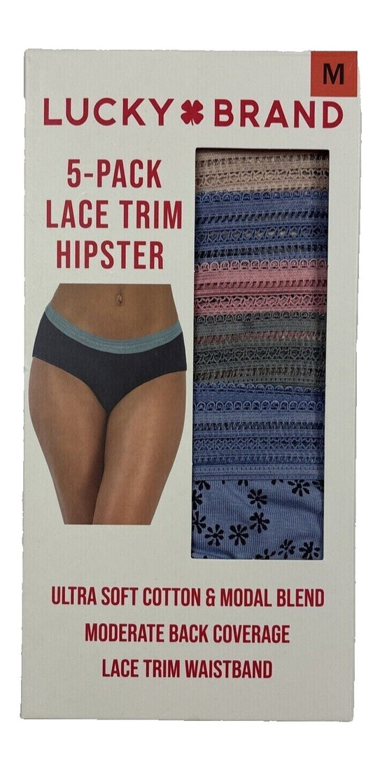 LUCKY BRAND Womens Underwear 5 Pack Lace Trim Hipster Panties (1746587)