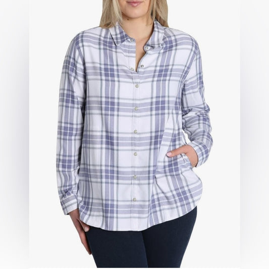 Jachs Girlfriend Women's Blue And White Plaid Flannel Button Down Shirt XXL - NEW W/OUT TAGS