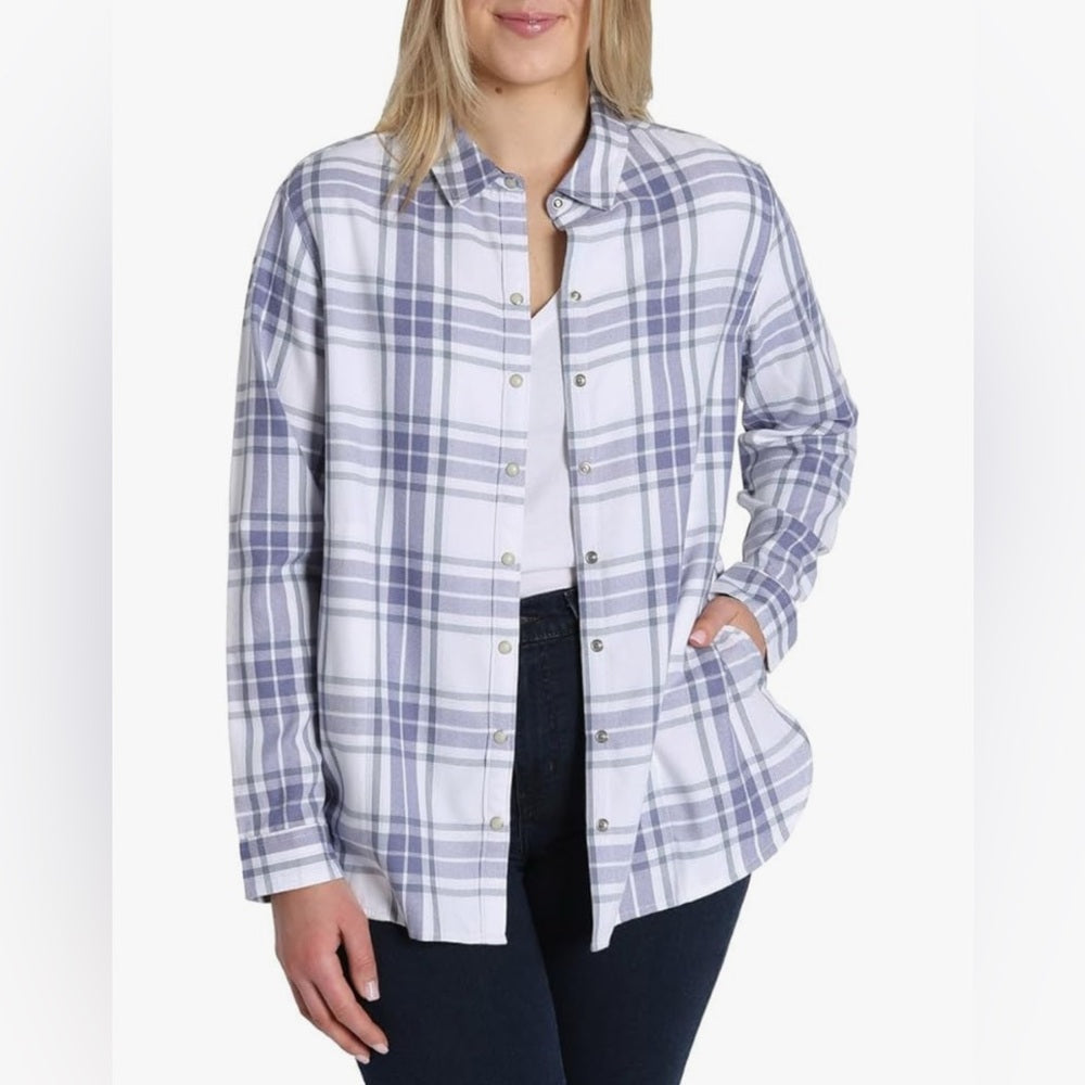 Jachs Girlfriend Women's Blue And White Plaid Flannel Button Down Shirt XXL - NEW W/OUT TAGS